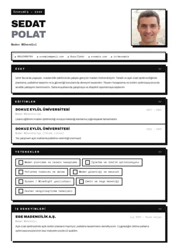 Maden Mühendisi Cv Örnekleri cv indir